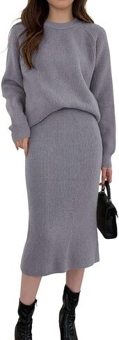 chouyatou Women's Two Piece Sweater Skirt Sets Knit Sweater Top Bodycon Skirt 2 Piece Outfits in Kuwait