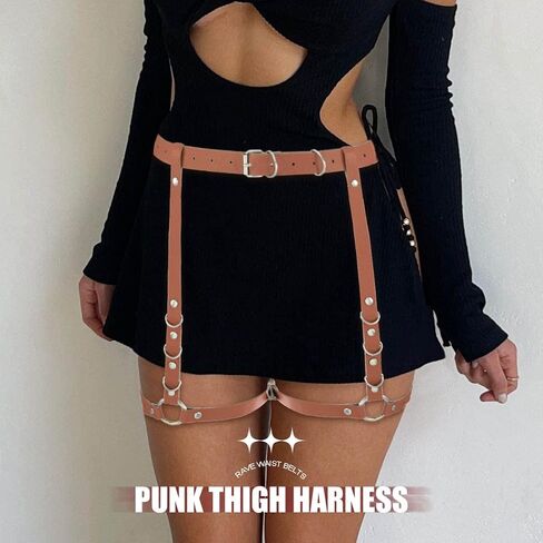Asooll Punk Thigh Chain Leather Leg Body Chain Gothic Leg Garter Harness Belt Fashion Beach Club Rave Party Body Accessories Jewelry for Women and Girls in Saudi Arabia