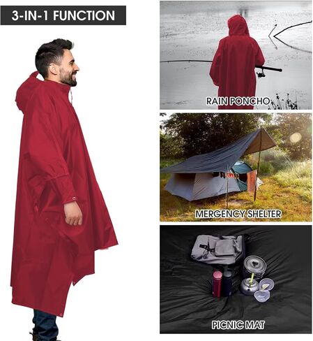 Unisex Rain Poncho for Adults, Hooded Waterproof Raincoat Jacket for Hiking, Camping and Outdoor in Saudi Arabia
