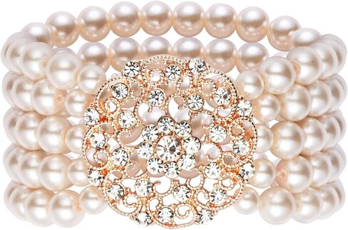 BABEYOND 1920s Flapper Imitation Pearl Bracelet Great Gatsby Elastic Pearl Bracelet Roaring 20s Accessories Jewelry 5 Rows in Saudi Arabia
