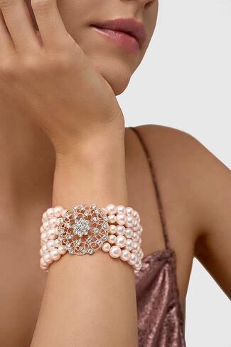 BABEYOND 1920s Flapper Imitation Pearl Bracelet Great Gatsby Elastic Pearl Bracelet Roaring 20s Accessories Jewelry 5 Rows in Saudi Arabia