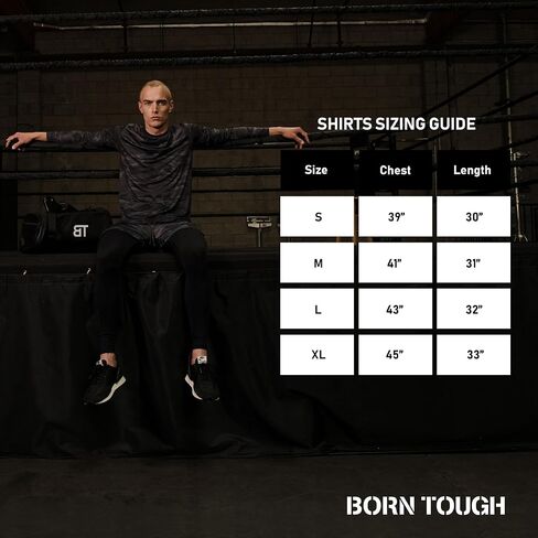 تي شيرت رجالي بأكمام طويلة للتمرين من Born Tough، تي شيرت رياضي لكمال الأجسام بأكمام طويلة للرجال، تي شيرت للجري بأكمام طويلة in Kuwait