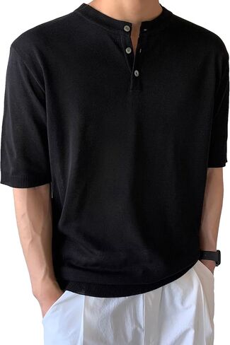 Cozyease Men's Solid Half Sleeve Henley Shirts Classic Regular Fit Button Up Tee Tops in Saudi Arabia