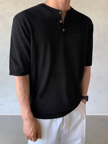 Cozyease Men's Solid Half Sleeve Henley Shirts Classic Regular Fit Button Up Tee Tops in Saudi Arabia