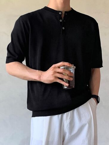 Cozyease Men's Solid Half Sleeve Henley Shirts Classic Regular Fit Button Up Tee Tops in Saudi Arabia