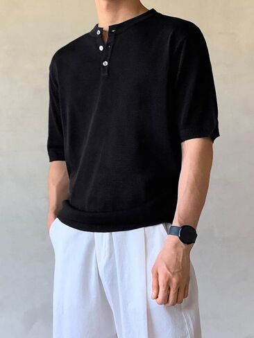 Cozyease Men's Solid Half Sleeve Henley Shirts Classic Regular Fit Button Up Tee Tops in Saudi Arabia