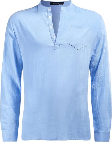 قميص Jacansi رجالي من الكتان Henley بأكمام طويلة كاجوال من القطن الهبي للشاطئ Henley in Kuwait