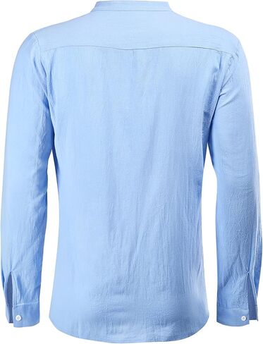 قميص Jacansi رجالي من الكتان Henley بأكمام طويلة كاجوال من القطن الهبي للشاطئ Henley in Kuwait