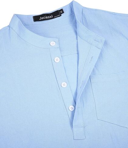 قميص Jacansi رجالي من الكتان Henley بأكمام طويلة كاجوال من القطن الهبي للشاطئ Henley in Kuwait