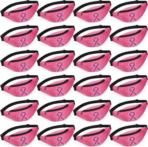 Silkfly 24 Pcs Breast Cancer Awareness Fanny Bag Pink Ribbon Adjustable Oxford Cloth Cancer Survivor Gift Waist Bags with Zippered for Workout Running (Pink and Black) in Saudi Arabia