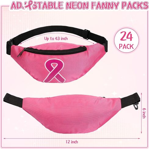 Silkfly 24 Pcs Breast Cancer Awareness Fanny Bag Pink Ribbon Adjustable Oxford Cloth Cancer Survivor Gift Waist Bags with Zippered for Workout Running (Pink and Black) in Saudi Arabia