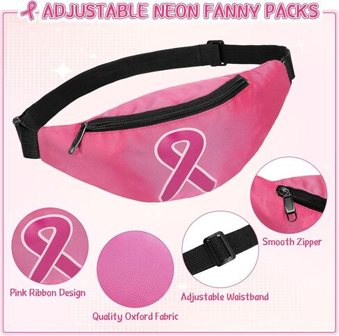 Silkfly 24 Pcs Breast Cancer Awareness Fanny Bag Pink Ribbon Adjustable Oxford Cloth Cancer Survivor Gift Waist Bags with Zippered for Workout Running (Pink and Black) in Saudi Arabia