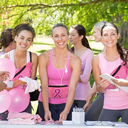 Silkfly 24 Pcs Breast Cancer Awareness Fanny Bag Pink Ribbon Adjustable Oxford Cloth Cancer Survivor Gift Waist Bags with Zippered for Workout Running (Pink and Black) in Saudi Arabia
