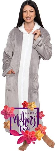 رداء نسائي من صوف الشيربا من Silver Lilly بسحاب - معطف منزلي طويل فاخر in Kuwait