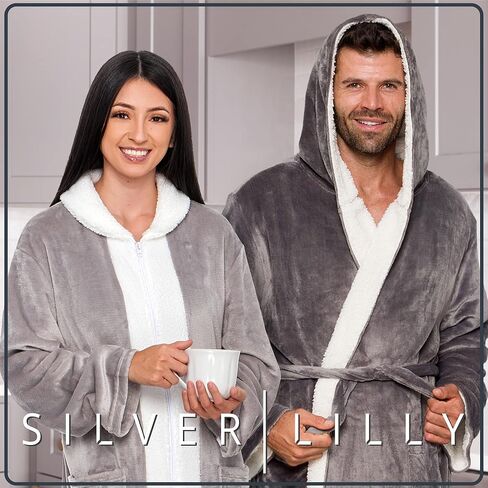 رداء نسائي من صوف الشيربا من Silver Lilly بسحاب - معطف منزلي طويل فاخر in Kuwait