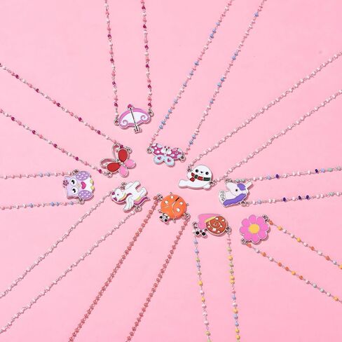 SYNLIN 10 قطع من القلائد الملونة المينا مطرزة بالخرز للفتيات المراهقات والأطفال مجوهرات للبنات in Kuwait