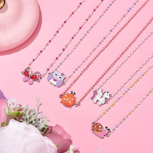 SYNLIN 10 قطع من القلائد الملونة المينا مطرزة بالخرز للفتيات المراهقات والأطفال مجوهرات للبنات in Kuwait