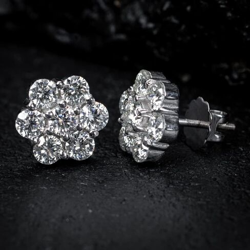 Large White Gold Sterling Silver Iced Cz Flower Cluster Hip Hop Stud Earrings in Saudi Arabia