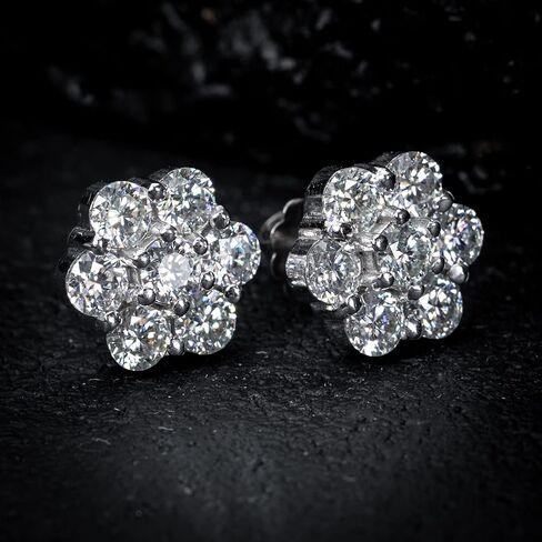 Large White Gold Sterling Silver Iced Cz Flower Cluster Hip Hop Stud Earrings in Saudi Arabia