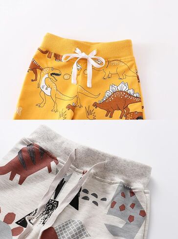 Toddler Baby Boy's Cartoon Print Dinosaur Car Animal Cotton Pants Drawstring Elastic Sweatpant(2-Pack 3-Pack) in Kuwait