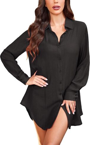 Ekouaer Sleep Shirts for Women Button Down Sleep Dress Nightgowns Sheer Long Sleeve Boyfriend Nightshirt in Saudi Arabia