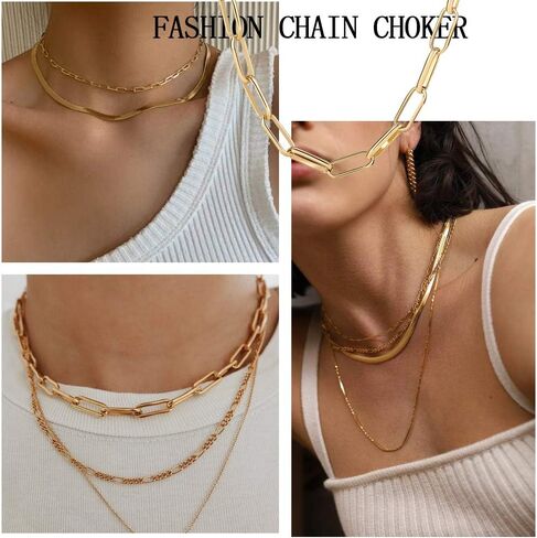 17 MILE Gold Chain Necklace and Bracelet Sets for Women Girls Dainty Link Paperclip Choker Jewelry for Christmas Gifts in Kuwait