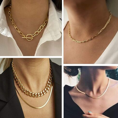 17 MILE Gold Chain Necklace and Bracelet Sets for Women Girls Dainty Link Paperclip Choker Jewelry for Christmas Gifts in Kuwait