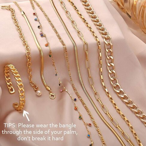 17 MILE Gold Chain Necklace and Bracelet Sets for Women Girls Dainty Link Paperclip Choker Jewelry for Christmas Gifts in Kuwait