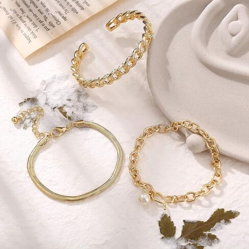 17 MILE Gold Chain Necklace and Bracelet Sets for Women Girls Dainty Link Paperclip Choker Jewelry for Christmas Gifts in Kuwait