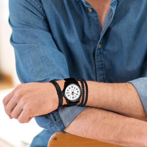 Avaner Men's Bracelet Watch Set, 4 Pcs Wrist Watch Bracelet Set, Military Nylon Strap Quartz Watch Black Leather Bracelets Set for Men in Kuwait