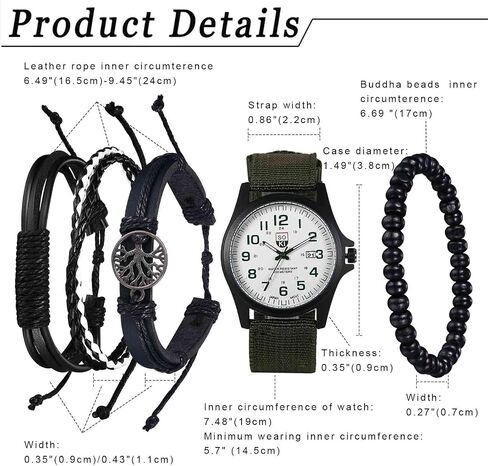 Avaner Men's Bracelet Watch Set, 4 Pcs Wrist Watch Bracelet Set, Military Nylon Strap Quartz Watch Black Leather Bracelets Set for Men in Saudi Arabia