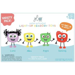 Glo Pals Water-Activated Light-Up Cubes for Sensory Play – 12 Pack