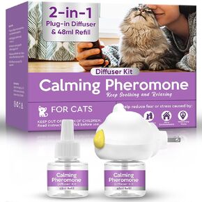Cat Calming Diffuser, Cat Anxiety Relief, Sustained Release Pheromone for 60 Days Use, Easily Fit in New Environment, 2 in 1 Cat Calming Products with Diffuser Head&2pcs Vial in Kuwait