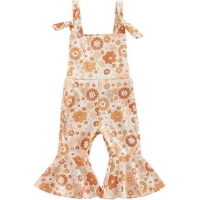 Infant Toddler Baby Girl Romper Jumpsuit Sleeveless Halter Floral One Piece Outfit Bell Bottom Overalls Summer Clothes