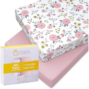 Pickle & Pumpkin Premium Organic Crib Sheet | 2 Pack 100% Organic Jersey Cotton Fitted Crib Sheets Set | Toddler or Standard Crib Mattress Sheets | Girls & Boys | Penguin & Woodland Crib Sheet in Kuwait