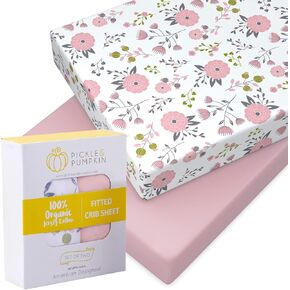 Pickle & Pumpkin Premium Organic Crib Sheet | 2 Pack 100% Organic Jersey Cotton Fitted Crib Sheets Set | Toddler or Standard Crib Mattress Sheets | Girls & Boys | Penguin & Woodland Crib Sheet