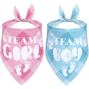 LEIFIDE 2 Pieces Gender Reveal Baby Announcement Team Girl Team Boy Dog Bandana, Baby Announcement Plaid Dog Bandana Gender Reveal Photo Prop for Medium Large Dogs