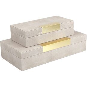 BRANDLOUIE Decorative Boxes Ivory for Jewelry, Cosmetics, and Small Personal Items or Keepsakes, 2 Pc. Set, Shagreen Faux Leather, Small and Large Storage Box set for Home Decor in Kuwait