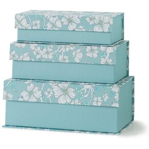 Blue Botanical Decorative Storage Boxes with Lids - Set of 3: White Floral Memory Keepsake Boxes with Magnetic Closure, Cardboard Storage for Photos, Organizing and Home Décor, Lovely Gift Boxes in Kuwait