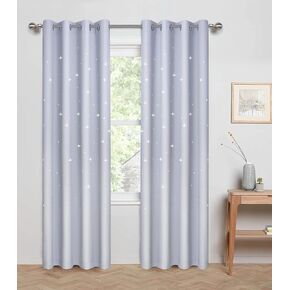 Anjee Kids Room Curtains with Laser Cutting Stars, 2-Panel Blackout Window Curtain Drapes for Light Blocking and Noise Reducing, W52 x L63 Inches Each Panel, Black in Kuwait
