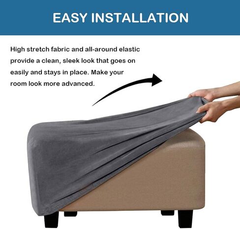 Ottoman Cover Velvet Plush Stretch Ottoman Slipcover High Stretch Velvet Foot Stool Protector Cover for Footrest Ottoman Camel in Saudi Arabia
