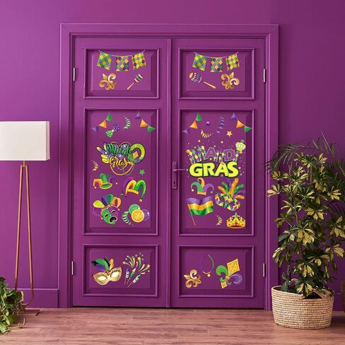 Whaline Mardi Gras Window Clings Mardi Gras Gnome Clown Window Decals Reusable Purple Green Yellow PVC Stickers for Carnival Party Home Office Window Glass Mirror Decoration Supplies, 8 Sheet in Saudi Arabia