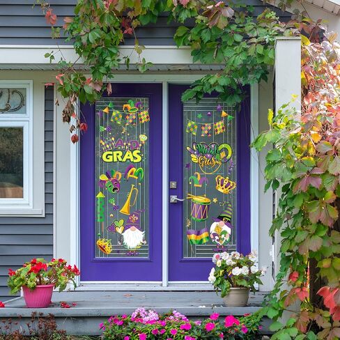 Whaline Mardi Gras Window Clings Mardi Gras Gnome Clown Window Decals Reusable Purple Green Yellow PVC Stickers for Carnival Party Home Office Window Glass Mirror Decoration Supplies, 8 Sheet in Saudi Arabia
