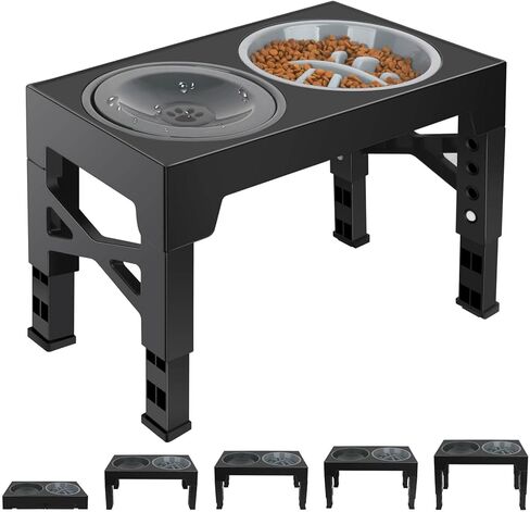 حامل وعاء الكلب القابل للتعديل من بيتيزر، تصميم 2 في 1، 5 خيارات للارتفاع، تغذية بطيئة، قوي ومستقر، سهل التركيب in Kuwait