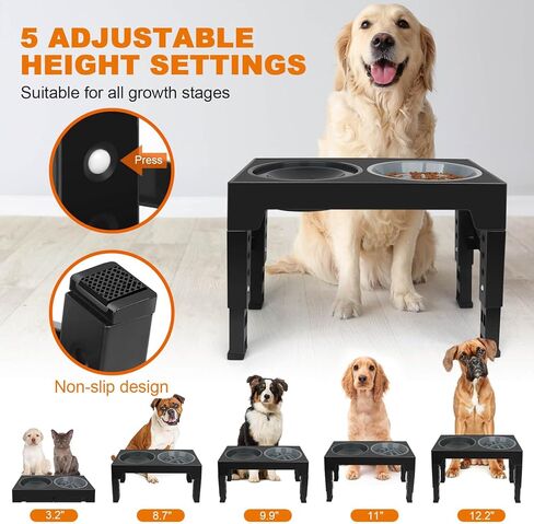 حامل وعاء الكلب القابل للتعديل من بيتيزر، تصميم 2 في 1، 5 خيارات للارتفاع، تغذية بطيئة، قوي ومستقر، سهل التركيب in Kuwait