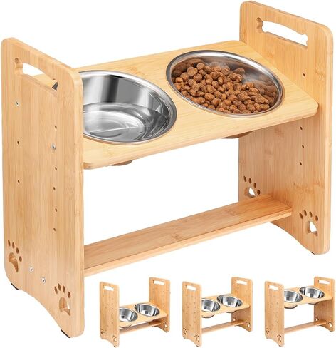 Petbank Elevated Dog Bowls Raised Dog Bowl Stand with 2 Stainless Steel Bowl Set, 6 Adjustable Heights(5.5"-11.4"), 18°Tilt Dog Food Bowls for Large Medium & Small Dogs and Pets in Kuwait