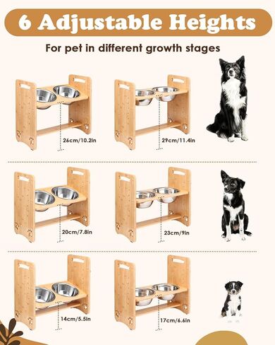 Petbank Elevated Dog Bowls Raised Dog Bowl Stand with 2 Stainless Steel Bowl Set, 6 Adjustable Heights(5.5"-11.4"), 18°Tilt Dog Food Bowls for Large Medium & Small Dogs and Pets in Kuwait