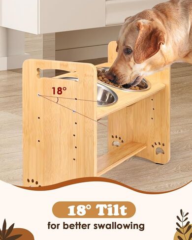 Petbank Elevated Dog Bowls Raised Dog Bowl Stand with 2 Stainless Steel Bowl Set, 6 Adjustable Heights(5.5"-11.4"), 18°Tilt Dog Food Bowls for Large Medium & Small Dogs and Pets in Kuwait