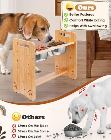 Petbank Elevated Dog Bowls Raised Dog Bowl Stand with 2 Stainless Steel Bowl Set, 6 Adjustable Heights(5.5"-11.4"), 18°Tilt Dog Food Bowls for Large Medium & Small Dogs and Pets in Kuwait