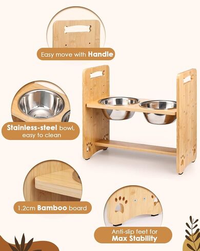 Petbank Elevated Dog Bowls Raised Dog Bowl Stand with 2 Stainless Steel Bowl Set, 6 Adjustable Heights(5.5"-11.4"), 18°Tilt Dog Food Bowls for Large Medium & Small Dogs and Pets in Kuwait